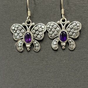 Sterling Silver Butterfly Earrings with Purple Gemstone